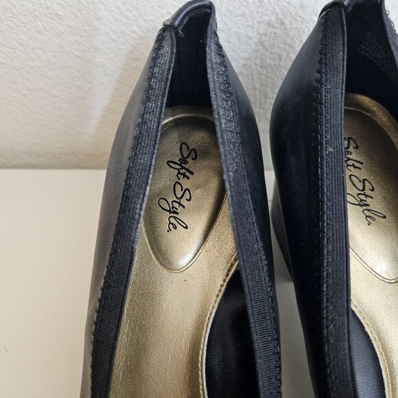Soft Style Womens Sz 8.5 Black Faux Leather Pump Patent Toe Cap Comfort Shoes - Picture 6 of 10